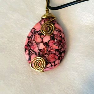 Wire Wrapped Pink Mosaic Stone Necklace